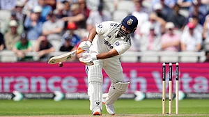 AP Photo/Jon Super : India's Rishabh Pant plays a shot during the second day of the fourth cricket test match between England and India at Emirates Old Trafford, Manchester, England.