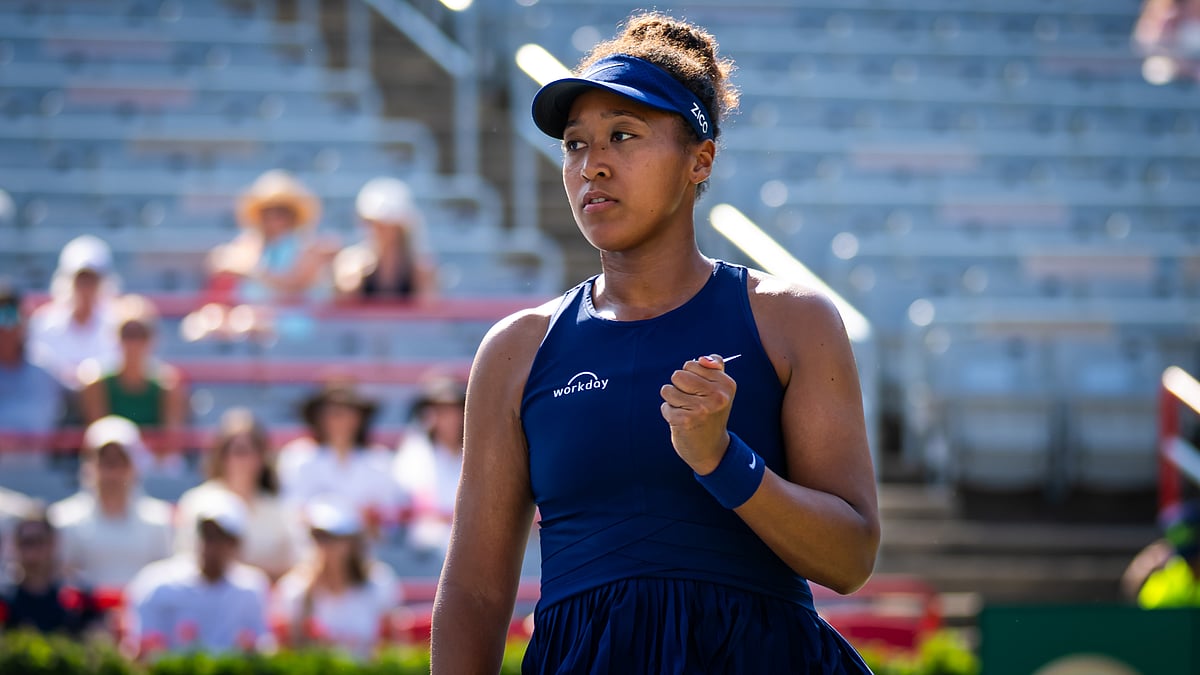 Naomi Osaka reacts after converting match point on Monday