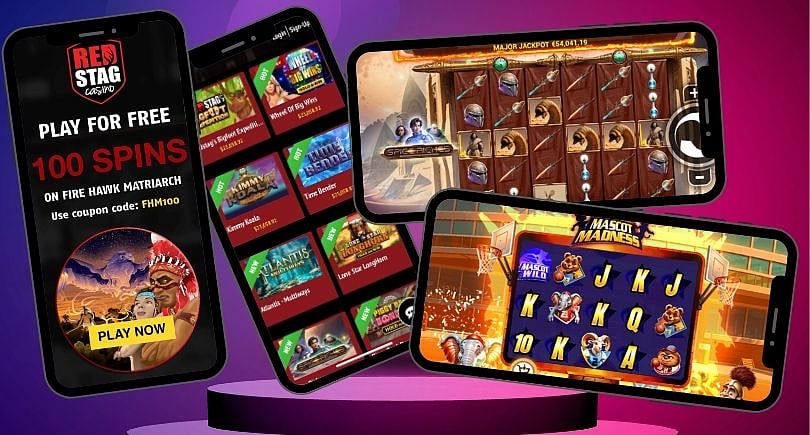 From Left: Red Stag Mobile Page and Lobby, Wheel of Big Wins, Mascot Madness