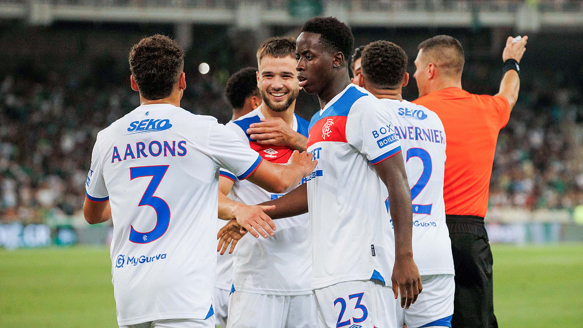 Djeidi Gassama celebrates his goal against Panathinaikos