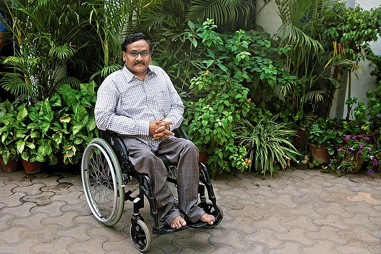 Seven Years in Custody: G. N. Saibaba, a Delhi University professor, in New Delhi on May 11, 2016 - | Photo: Sanjay Rawat