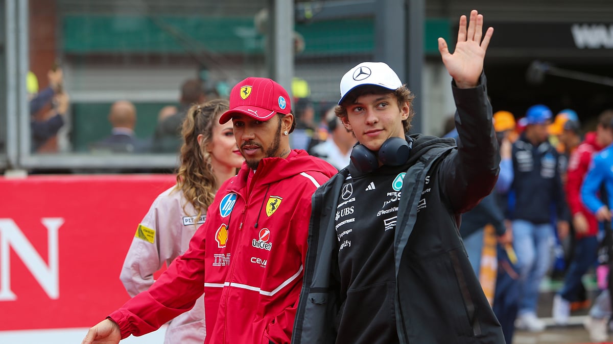Lewis Hamilton and Kimi Antonelli at the Belgian Grand Prix