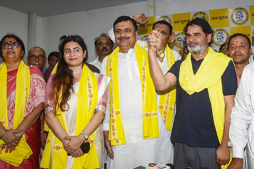 | Photo: PTI : Ex-BJP leaders Sudhir Sharma, Vinita Mishra joins Jan Suraaj Party