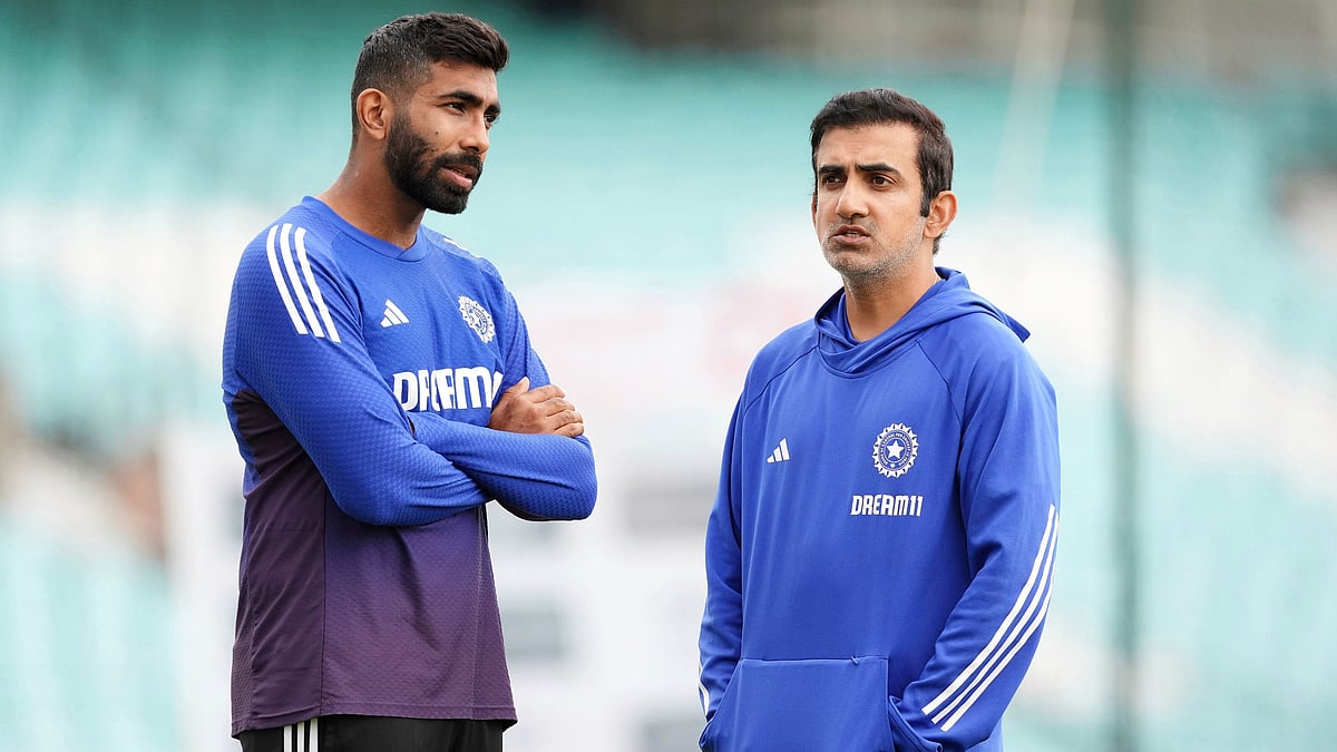 India head coach Gautam Gambhir and Jasprit Bumrah during a nets session at the Kia Oval, London, Wednesday July 30, 2025.  - | Photo: Ben Whitley/PA via AP