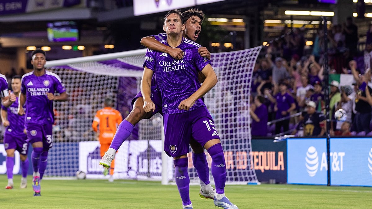 | Photo: XOrlandoCitySC : Pumas UNAM vs Orlando City SC, Leagues Cup 2025: Rodrigo Schlegel celebrates after scoring his goal.
