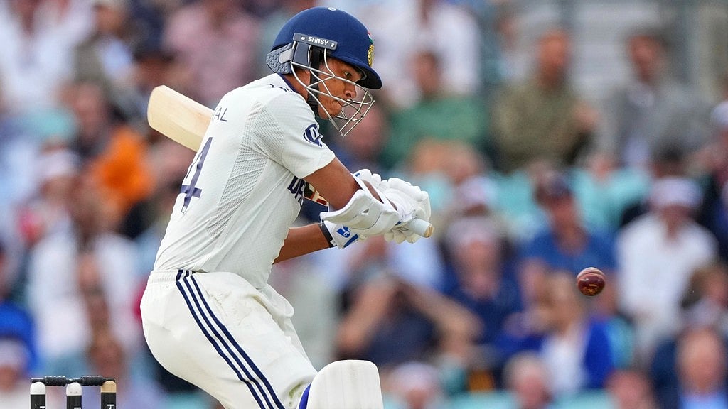 Photo: AP : India Vs England Live Cricket Score, 5th Test Day 3: Yashasvi Jaiswal bats at The Oval.