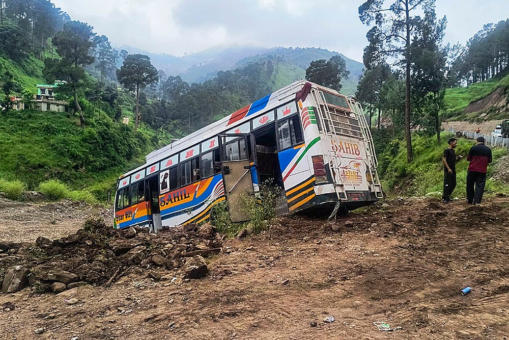 Bus skids off highway in J&Ks Rajouri