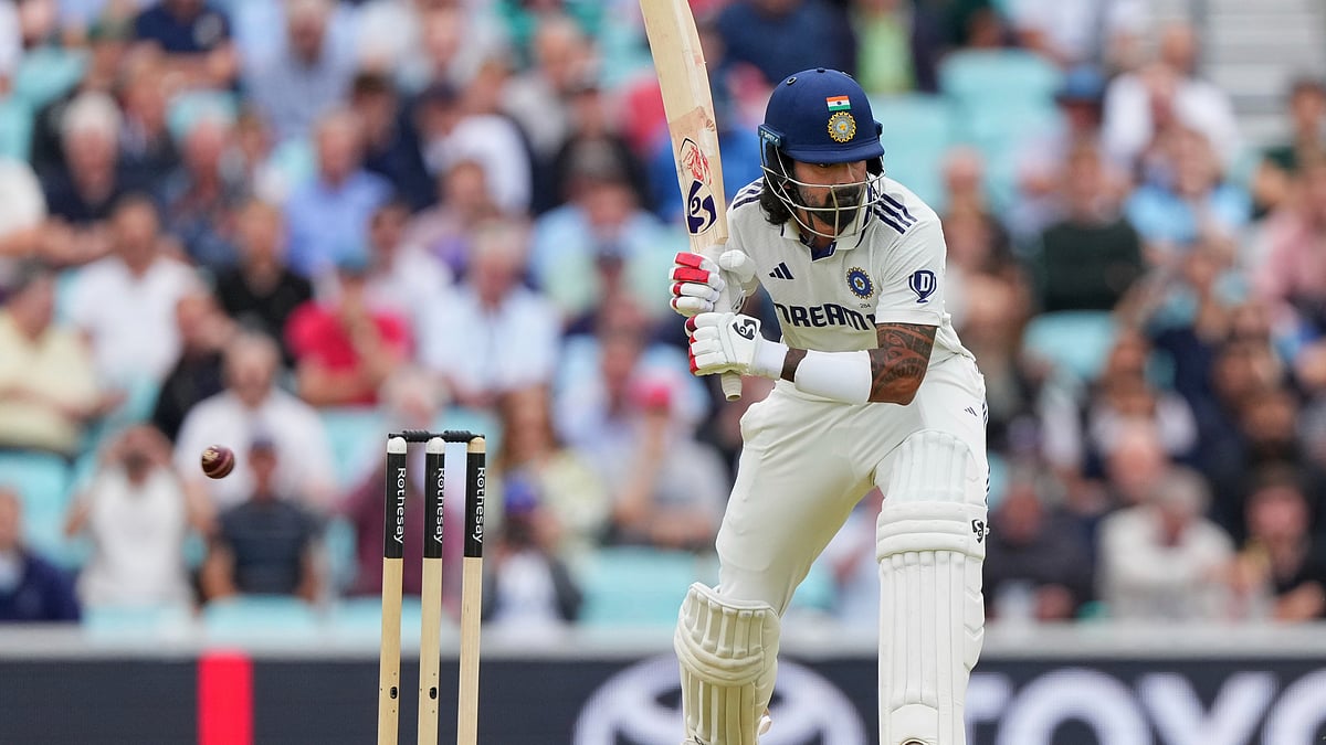 | Photo: AP/Kirsty Wigglesworth : India's KL Rahul plays a shot during the first day of the fifth cricket test match between England and India at The Kia Oval in London, Thursday, July 31, 2025.