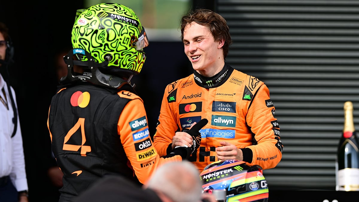 McLaren duo Oscar Piastri and Lando Norris after Hungarian Grand Prix 2025.