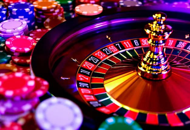 Roulette table and casino chips