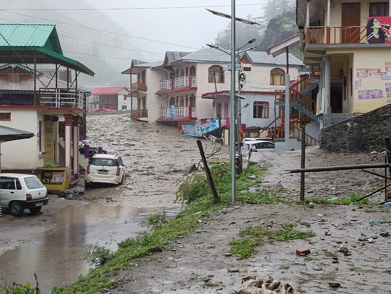 Visual from Uttarkashi, where houses are being swept away by a flash flood on Tuesday