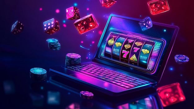 A laptop and some dice are floting