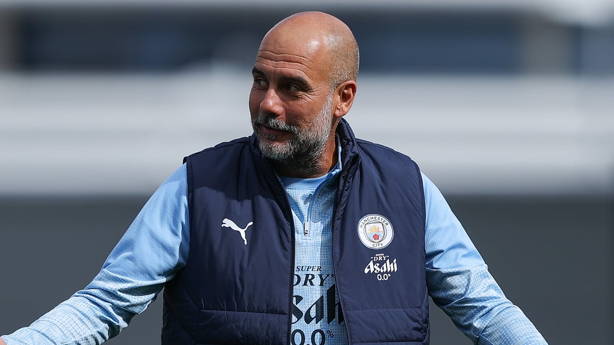 Pep Guardiola during an open training session - null