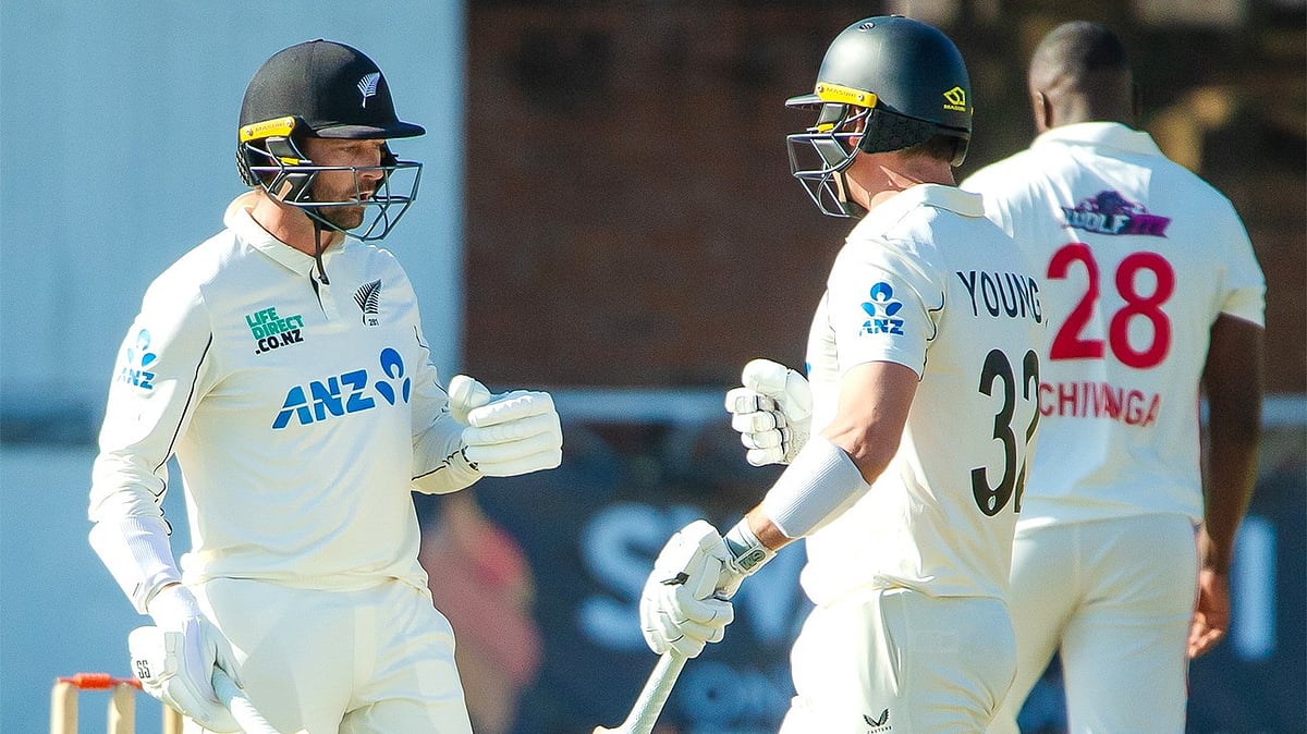 X/Zimbabwe Cricket : Zimbabwe Vs New Zealand Live Score, 2nd Test Day 2: Devon Conway (left) was unbeaten on 79 at stumps on Thursday.