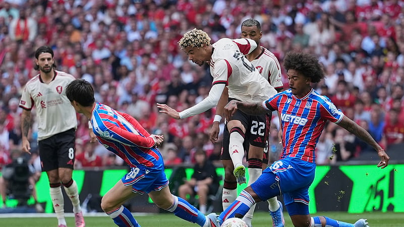 Liverpools Hugo Ekitike scores during the FA Community Shield final. AP