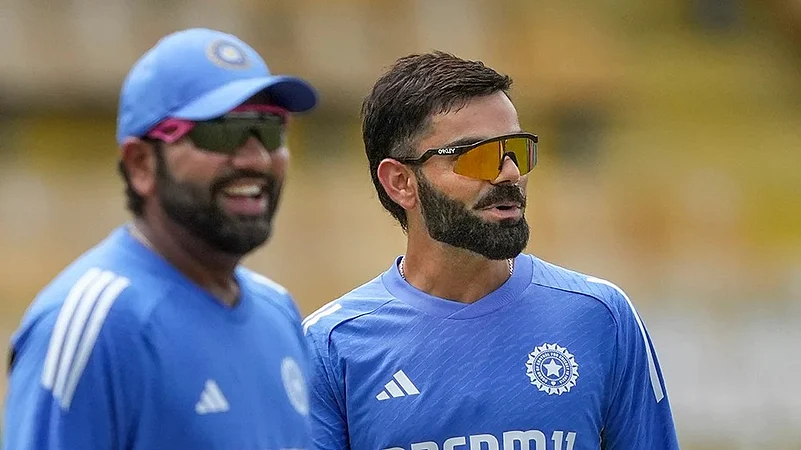 Rohit Sharma and Virat Kohli during a training session.