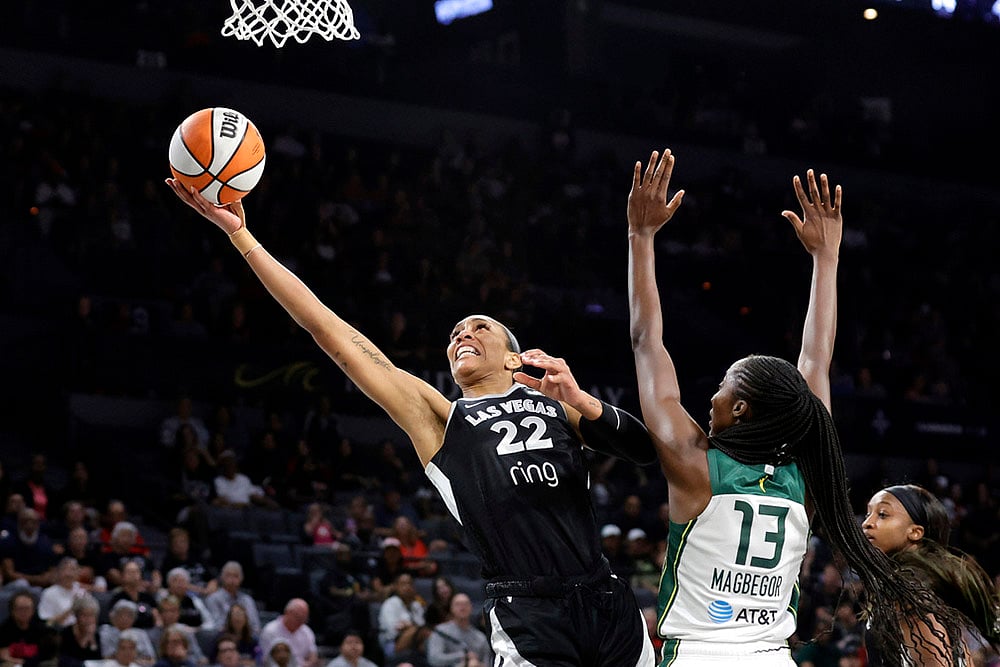 WNBA basketball 2025 Las Vegas Aces vs Connecticut Sun game photos:  Aja Wilson