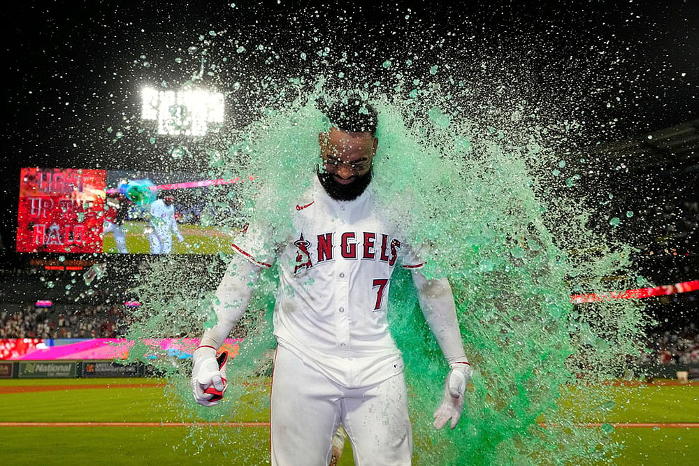 MLB baseball game Los Angeles Angels vs LA Dodgers photos: Jo Adell 