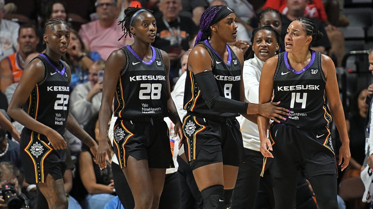 The Connecticut Sun players in action during the WNBA 2025 match against Chicago Sky.