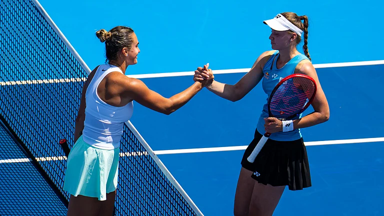 Aryna Sabalenka and Elena Rybakina after their match at the Cincinnati Open. - null