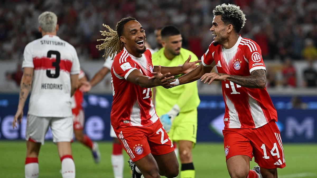 Stuttgart vs Bayern Munich: Luis Diaz celebrates after scoring the winner in the German Super Cup.