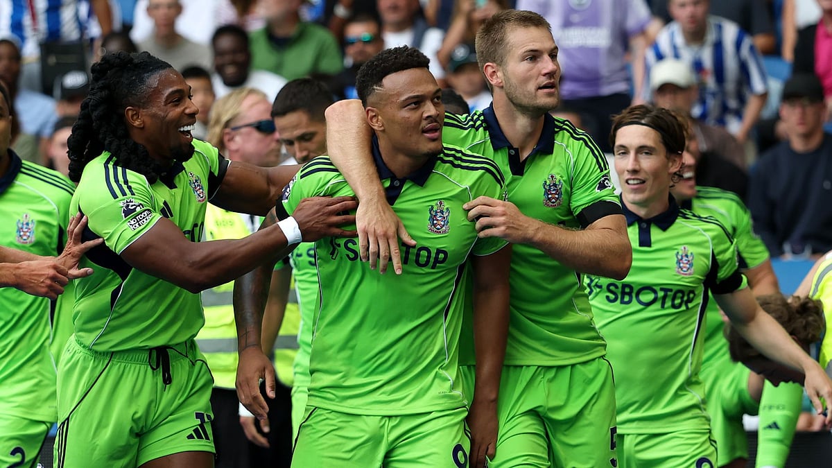 Fulham celebrate Muniz's equaliser against Brighton - null