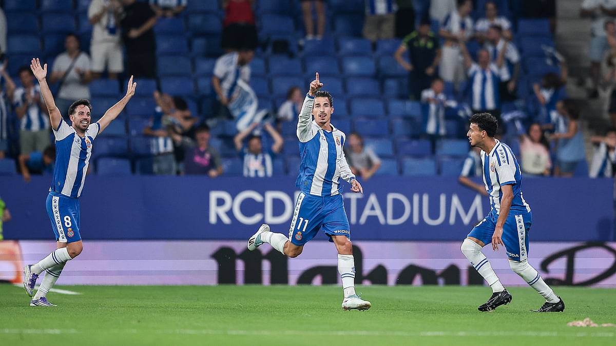 Espanyol vs Atletico Madrid, La Liga 2025-26: Pere Milla celebrates his goal.