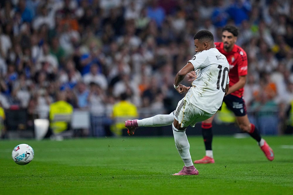 Spain Soccer La liga 2025-26 Real Madrid Vs Osasuna in Madrid_Kylian Mbappe