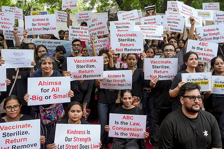 Protest against SC order on stray dogs issue - | Photo: PTI/Karma Bhutia
