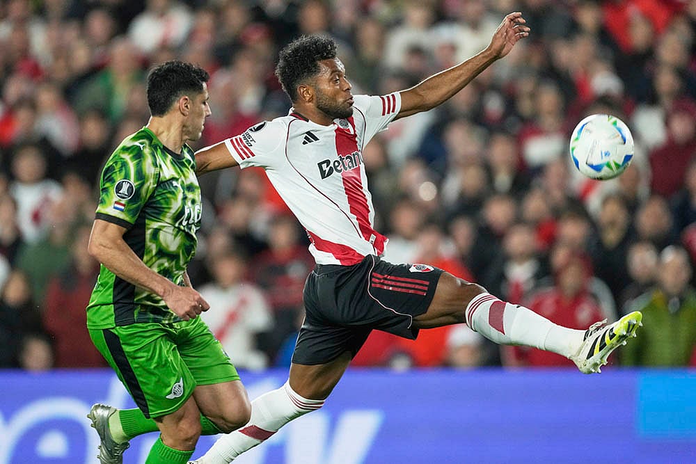 Copa Libertadores 2025 Soccer match Argentinas River Plate Vs Paraguays Libertad_Miguel Borja 