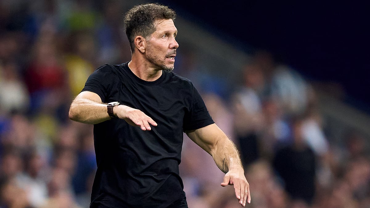 Diego Simeone looks on during Atletico Madrid's loss to Espanyol