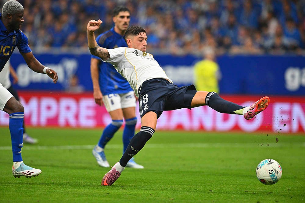 Spain soccer La liga Real Oviedo vs Real Madrid match photos_Federico Valverde
