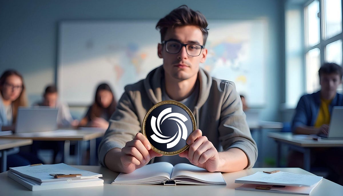 A man holding OZAK AI logo disk in his hand