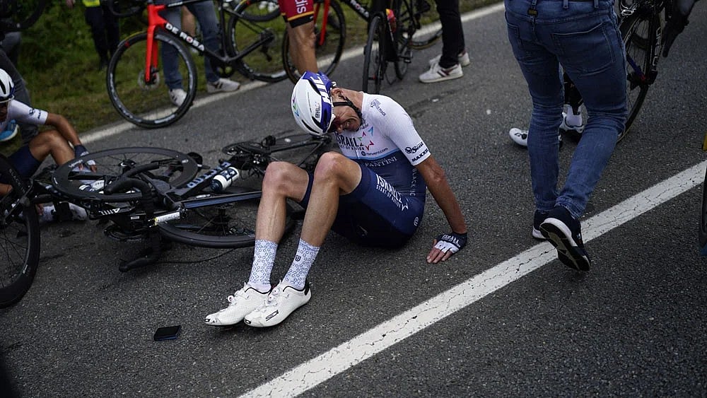 File : A File Photo of Chris Froome suffering an accident during Tour de France.