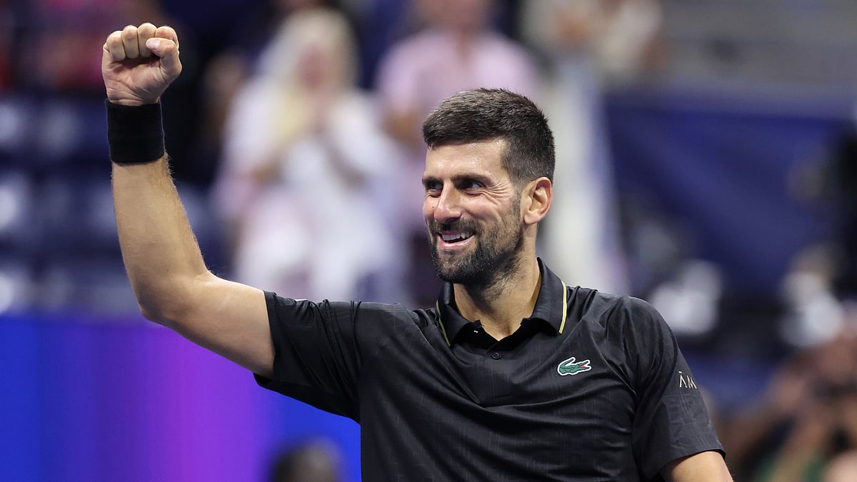 Novak Djokovic celebrates his win over Cameron Norrie at the US Open