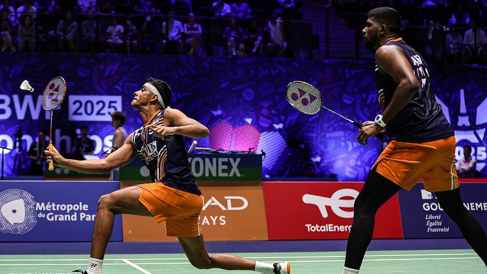 Chirag Shetty and Satwiksairaj Rankireddy in action in the BWF World Championships 2025. - | Photo: X/BAI_media