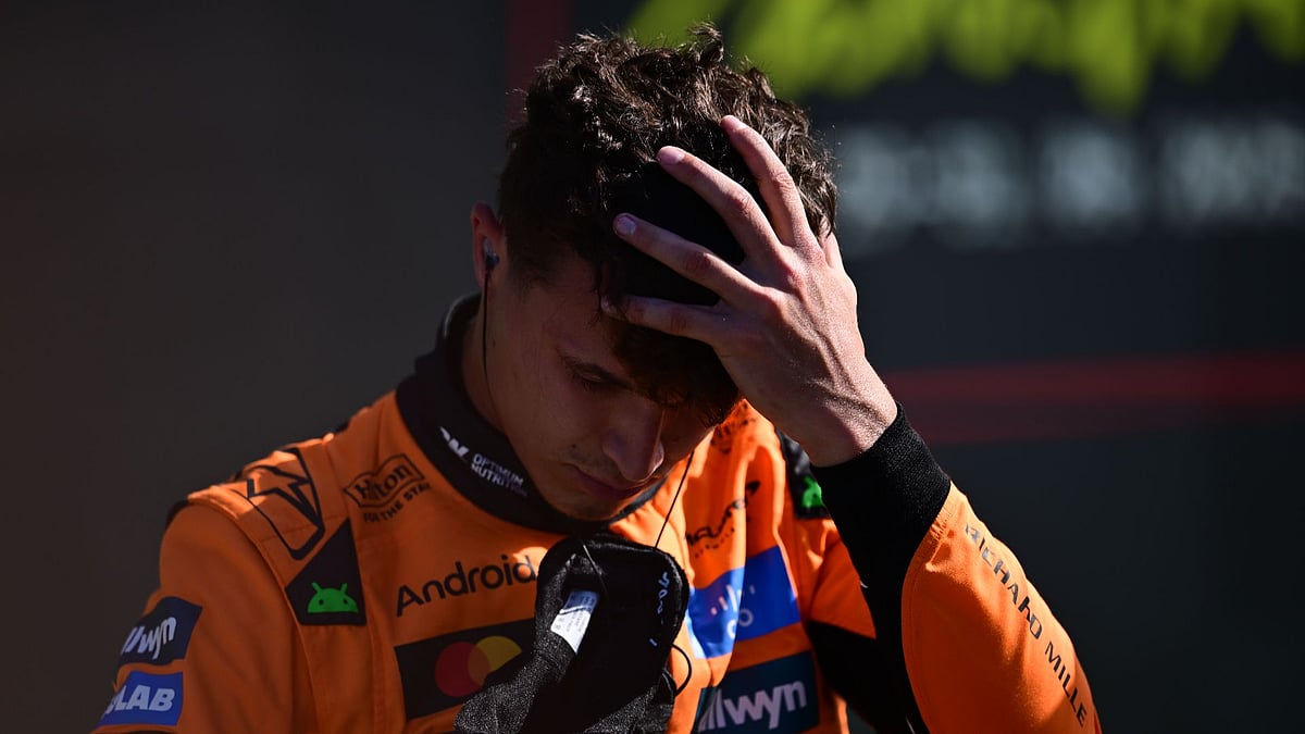Lando Norris reacts after narrowly missing out on pole in Zandvoort.