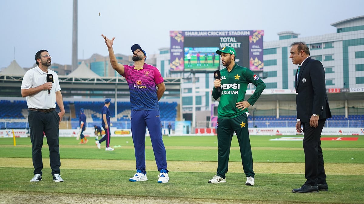 | Photo: X/EmiratesCricket : UAE captain Muhammad Waseem and Pakistan's Salman Ali Agha ahead of the Pakistan vs UAE match in the T20 Tri-Series 2025.