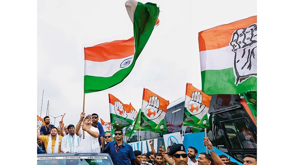 Rahul Gandhi during the Voter Adhikar Yatra in Bihar