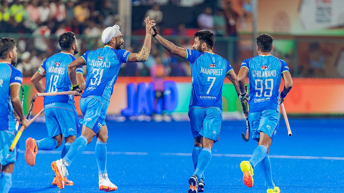 Hockey India : India Vs Malaysia, Hockey Asia Cup 2025 Super 4s: Indian men's team celebrating their win.
