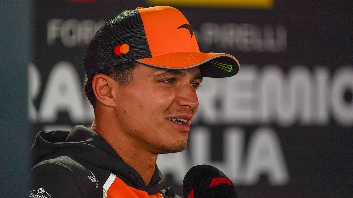 Lando Norris speaks to reporters ahead of the Italian Grand Prix 2025.