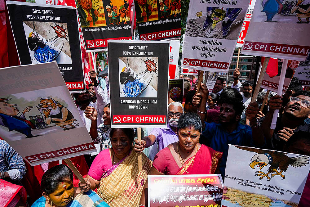 | Photo: PTI/R Senthilkumar : Protest against US President Donald Trump in Chennai