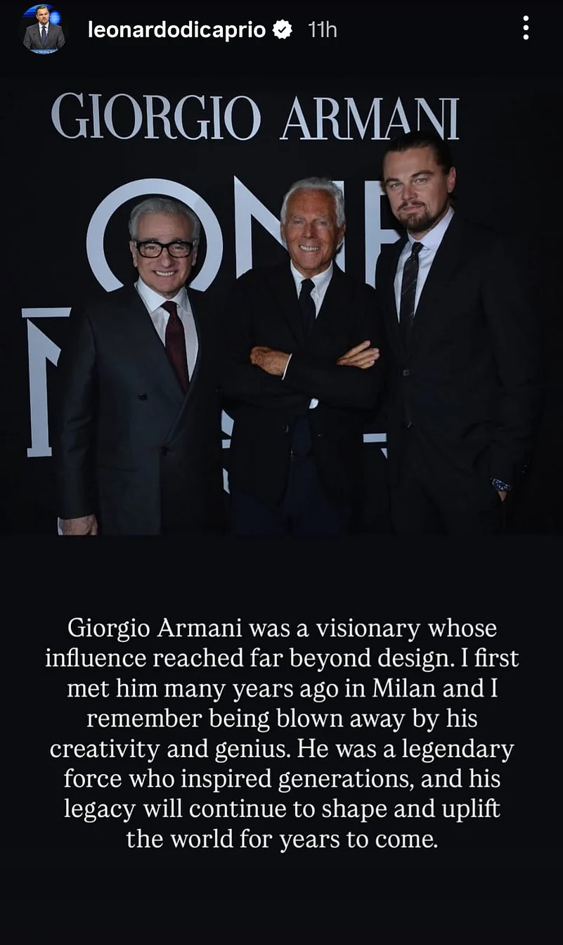 Leonardo DiCaprio pays tribute to Giorgio Armani