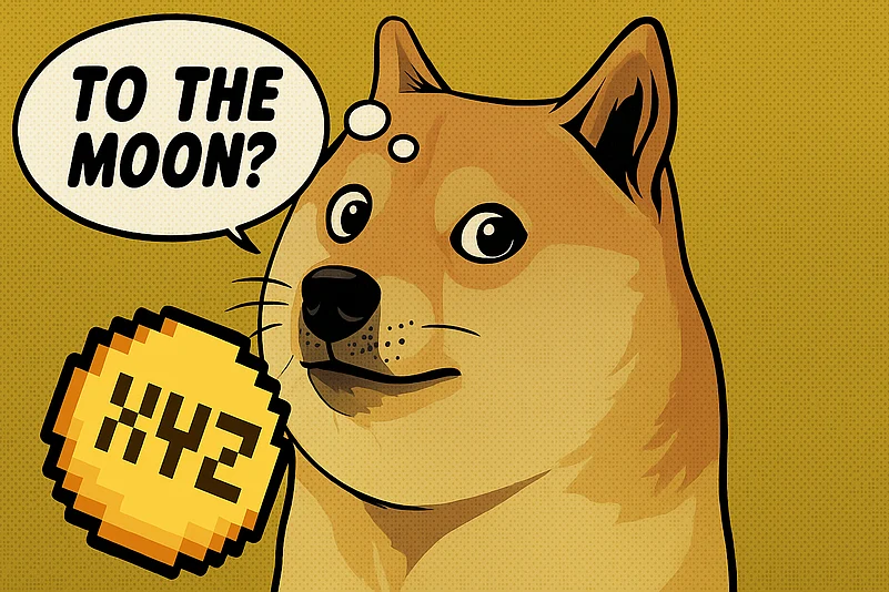 Cartoonish illustration of the Dogecoin logo and XYZVerse logo