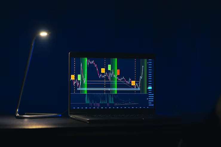 A laptop with a trading view