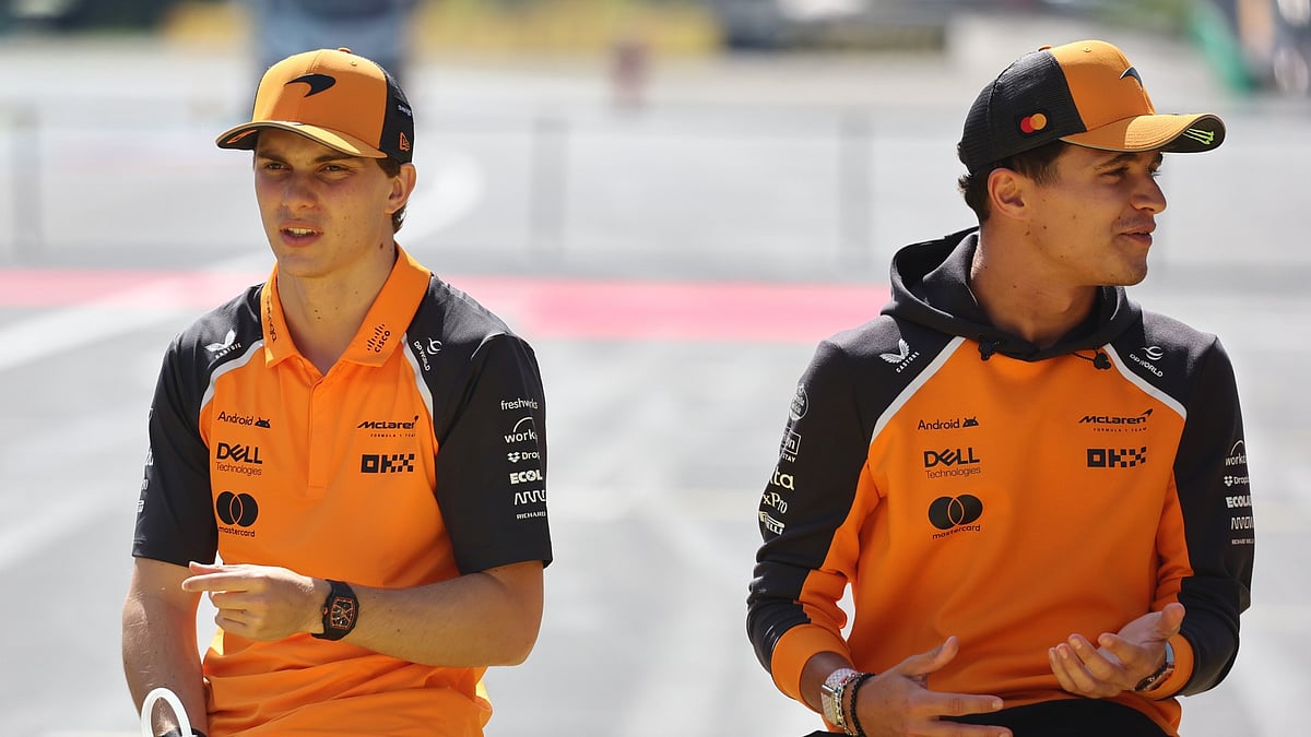 Oscar Piastri and Lando Norris of McLaren ahead of the Formula 1 Italian Grand Prix at Autodromo Nazionale di Monza in Monza, Italy on September 7, 2025.
