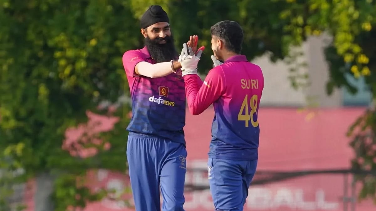 | Photo: Instagram/kangsimranjeetsingh : File photo of Simranjeet Singh in action for UAE in the ILT20 Men’s Gulf Cricket Championship 2024.