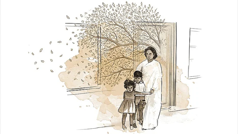 The Trio: Arundhati Roy
with her mother and brother during their Ooty days - Illustration: Saahil