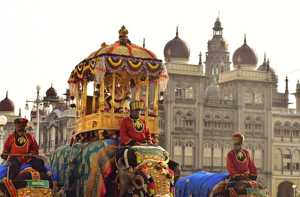 Three men riding on the elephants 
