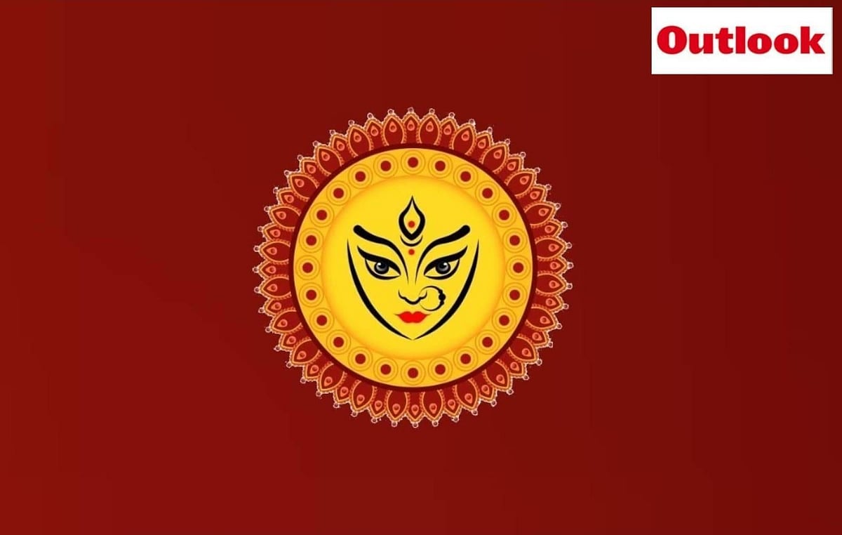 Maa durgas face illustration on a vibrant background.